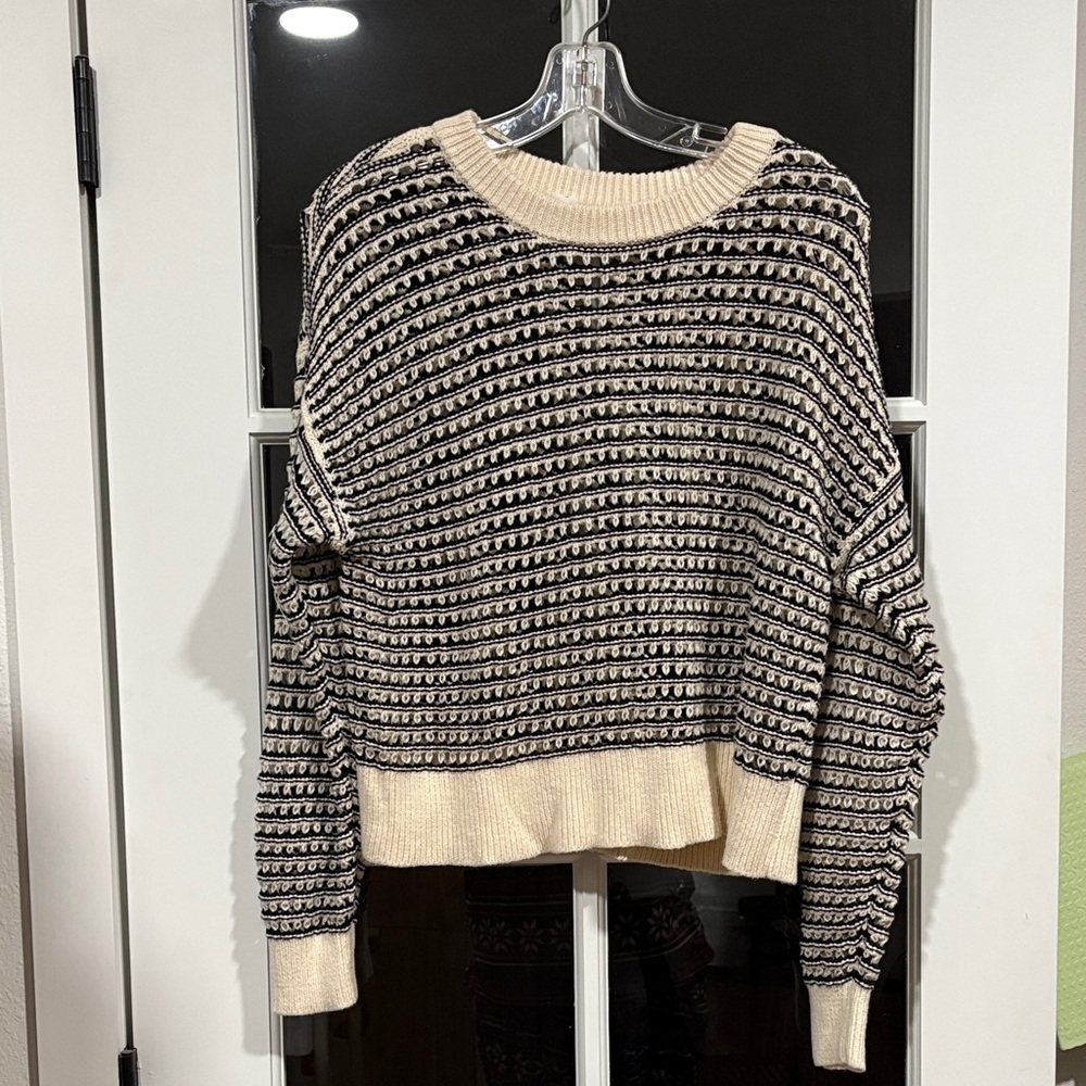Old Navy Striped Black and Cream Women's Sweater size S open stitch